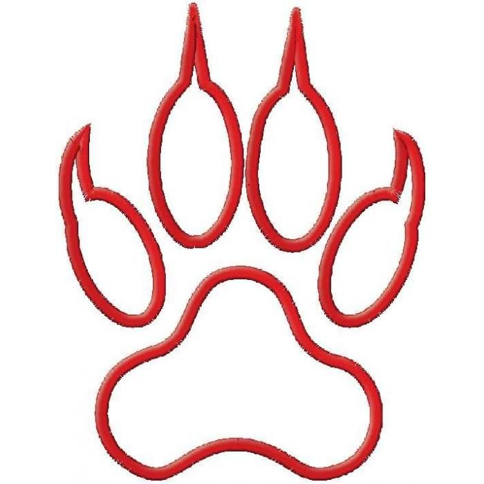 a red dog paw with claws on it's side, in the shape of a heart