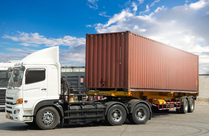 a semi truck with a large container on the back