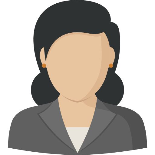 a woman's avatar is shown in this flat icon style, with black hair and brown eyes