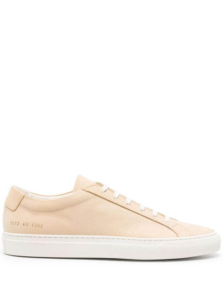 beige/white calf leather padded ankle collar and tongue signature gold foil serial number at side lace-up front fastening logo footbed leather lining rubber outsole Luxury High-top Sneakers With Stitched Sole, Luxury Calf Leather Sneakers With Stitched Sole, Classic High-top Sneakers With Vulcanized Sole, Classic High-top Calf Leather Sneakers, Luxury Low-top Sneakers With Gum Sole, Luxury Sneakers With Gum Sole, Luxury Low-top Cream Sneakers, Lace-up Calf Leather Sneakers With Leather Sole, Classic Beige Sneakers