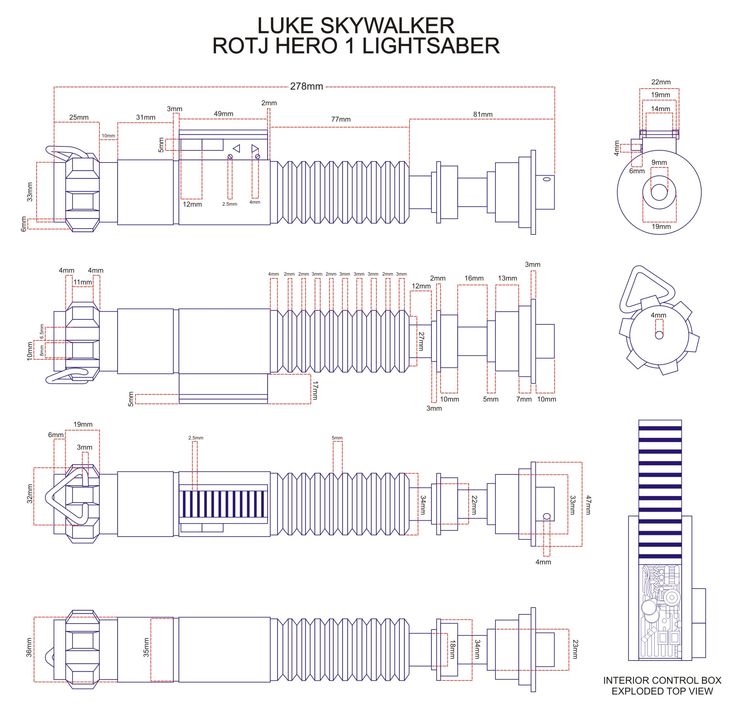 the diagram shows different types of light sabers and their corresponding parts, including an electric device