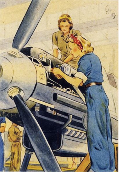 two women are working on an airplane