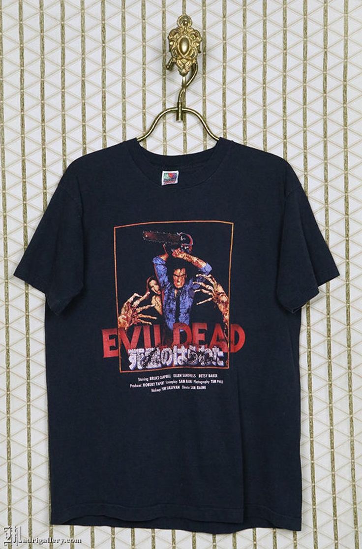 Evil Dead shirt vintage Japanese T-shirt faded black tee | Etsy Black Horror Graphic Print Shirt, Horror Movie Graphic Tees, Black Horror T-shirt For Streetwear, Cheap Black Horror T-shirt, Evil Dead 1981, Sam Raimi, Evil Dead, Doll Halloween Costume, Japanese Tshirt