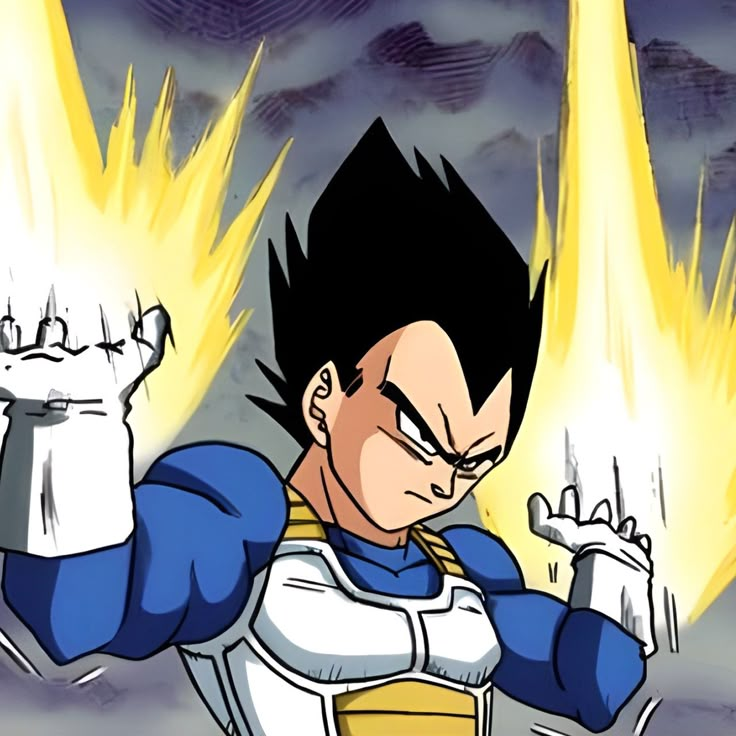 an animated image of gohan with his arms stretched out