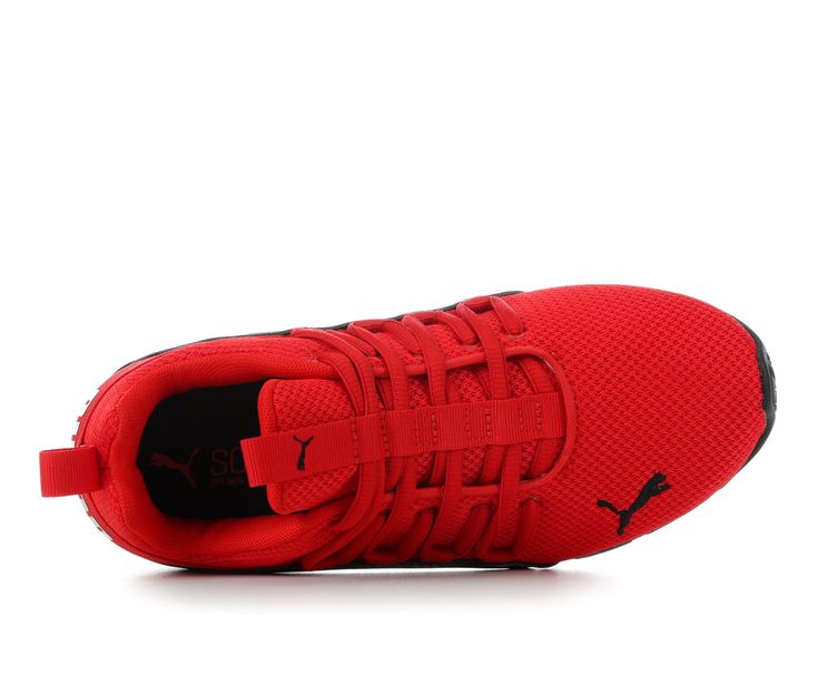 Breathable mesh upper with lightly padded collar, Easy slip-on entry with bungee laces, Cushioned SoftFoam+ insole with fabric lining, Supportive ArchTec midsole and durable rubber outsole, PUMA® branding details | Boys' Puma Axelion Whirl Slip-On Running Shoes in Red/Black/Whirl Size 4.5 - Big Kid Red Dynamic Mesh Running Shoes, Dynamic Red Mesh Running Shoes, Red Dynamic Running Shoes With Laces, Red Mesh Running Shoes For Jogging, Red Low-top Running Shoes With Breathable Mesh, Red Mesh Running Shoes For Light Sports, Red Synthetic Sneakers With Elastic Laces, Red Running Shoes With Breathable Mesh For Running, Red Running Shoes For Training