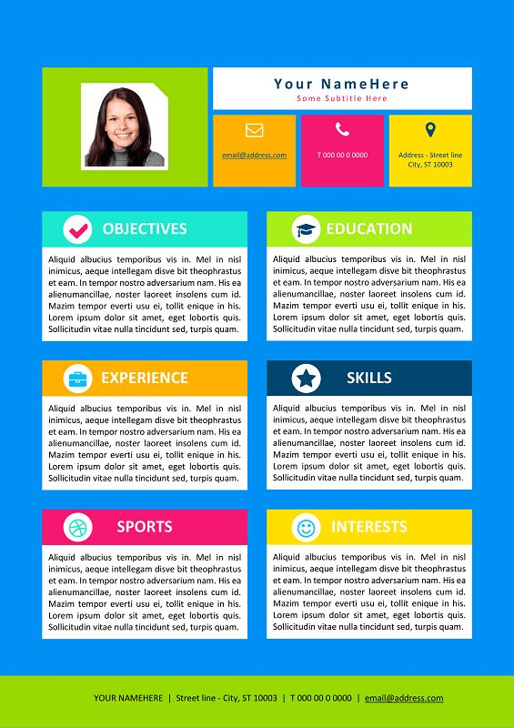 a colorful resume template with different colors and font