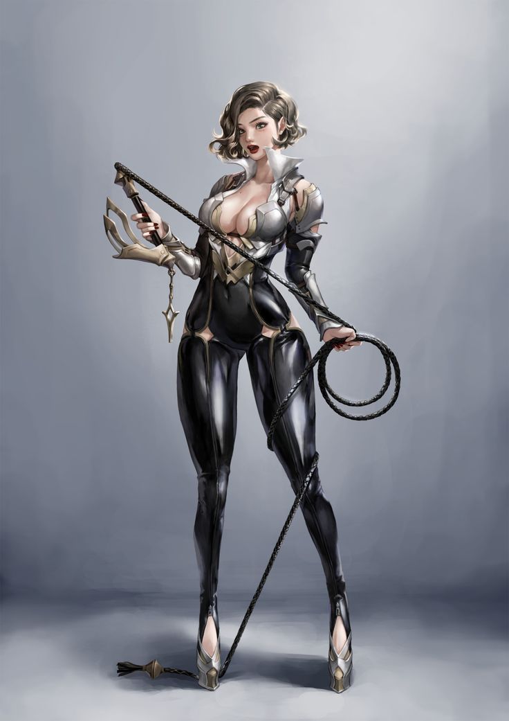 a woman dressed in black and silver holding two arrows, with one hand on her hip