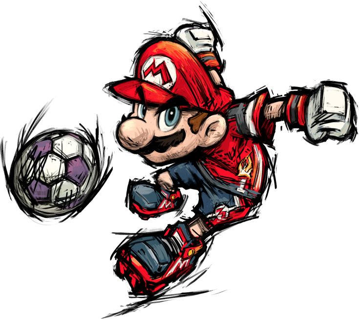 an image of mario running with a soccer ball in his hand and wearing red pants