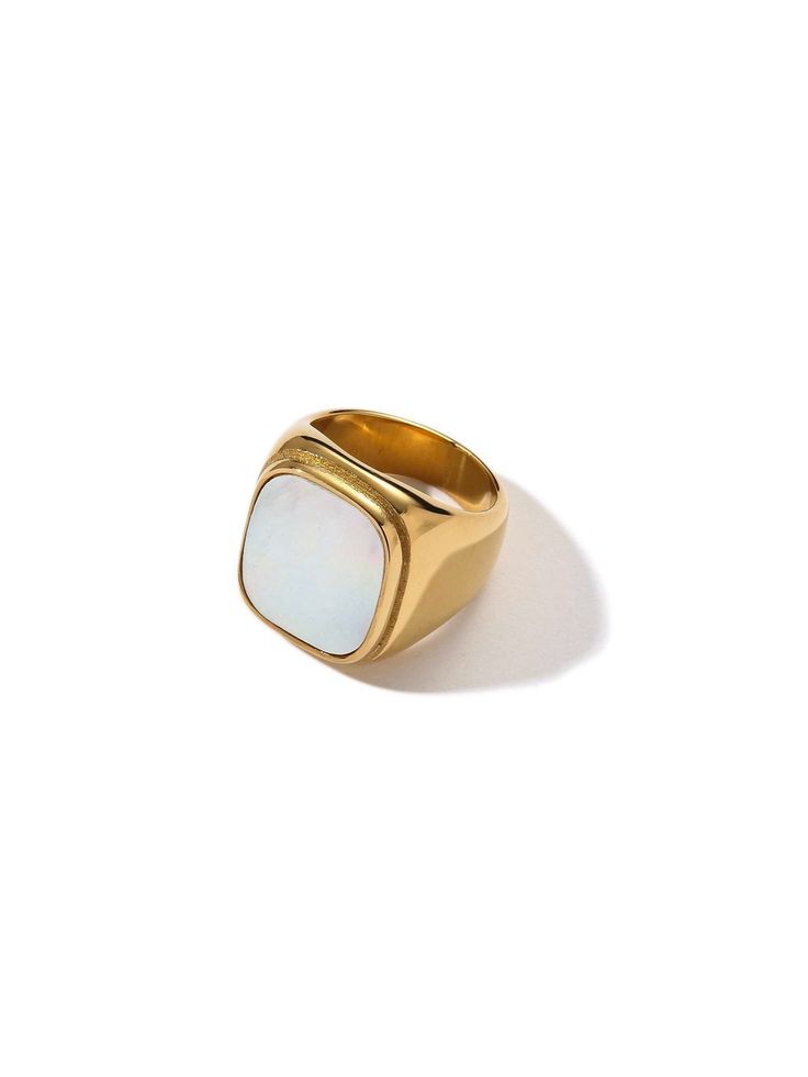 Pearl Signet Ring - Women's Rings - Someone & HerOwn Luxury Timeless Open Band Signet Ring, Classic Gold Pearl Ring With Polished Finish, Elegant White Signet Ring For Formal Occasions, Elegant Polished Opal Open Ring, Elegant Opal Open Ring With Polished Finish, Classic Gold-plated Pearl Ring, Elegant White Signet Ring With Polished Finish, Classic Gold Open Ring Opal Ring, Classic Gold Opal Open Ring