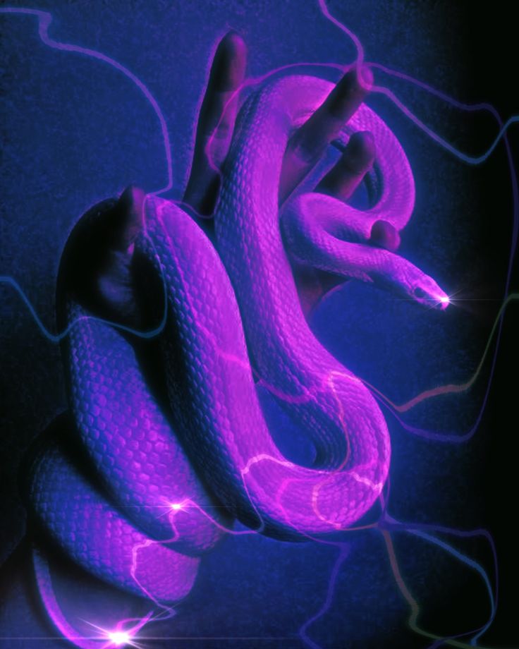 a purple snake is glowing in the dark