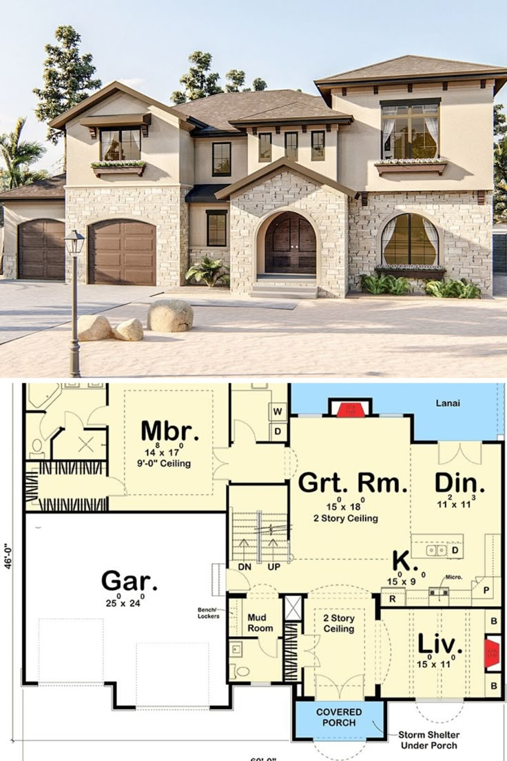 two story house plans with garage and living room in the front, an open floor plan for