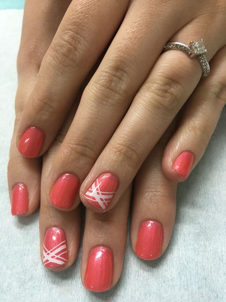 Salmon Coral stamped gel nails Coral Fingernails, Gel Nails Coral Color, Bright Coral Gel Nails, Oval Coral Nails, Coral Color Nails, Salmon Nails Coral, Elegant Oval Coral Rings, Salmon Nails, Uñas Color Coral