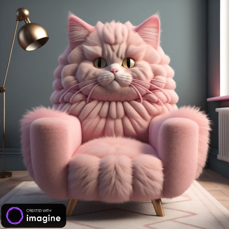 a cat sitting on top of a pink chair