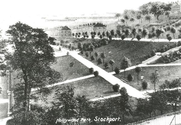 an old black and white photo of a park