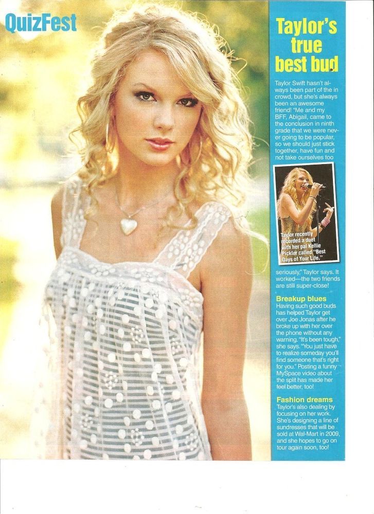 a woman in a white top is featured on the cover of quizfest magazine, which features taylor's true best bud