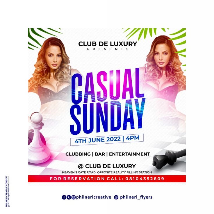 a flyer for the club de luxury presents casual sunday