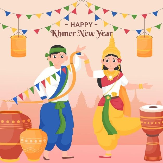 Flat khmer new year illustration Free Ve... | Free Vector #Freepik #freevector #new-year #celebration #holiday #flat Cambodian Wedding Dress, Khmer New Year, Hand Painted Cards, Cambodian Wedding, Painted Cards, Cambodian Art, New Year Illustration, Learning Mathematics, Ancient Temple