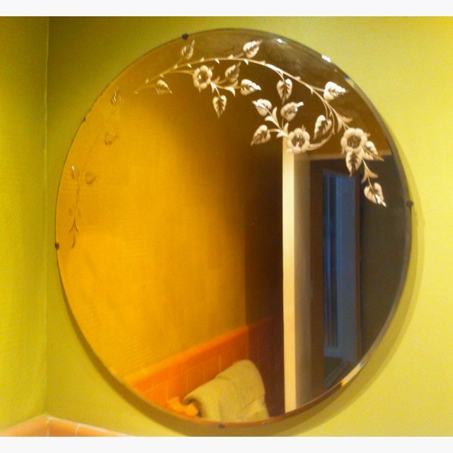 Art Deco Etched Glass Amber Tinted Mirror