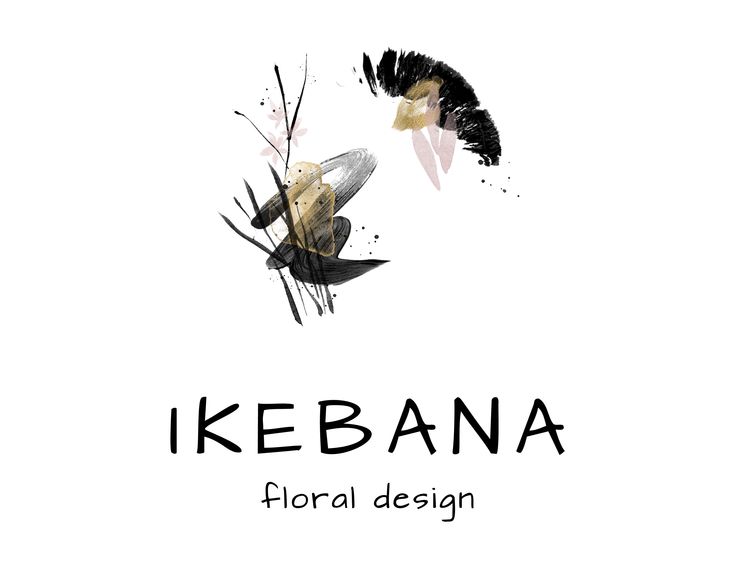 the logo for kebana floral design is shown in black, white and gold