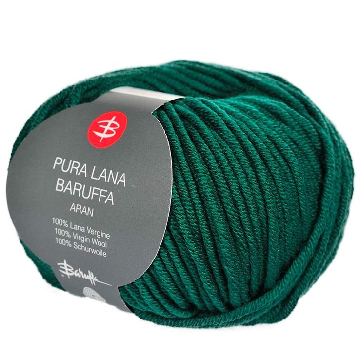 a ball of green yarn with the label for pura lana barufa aran