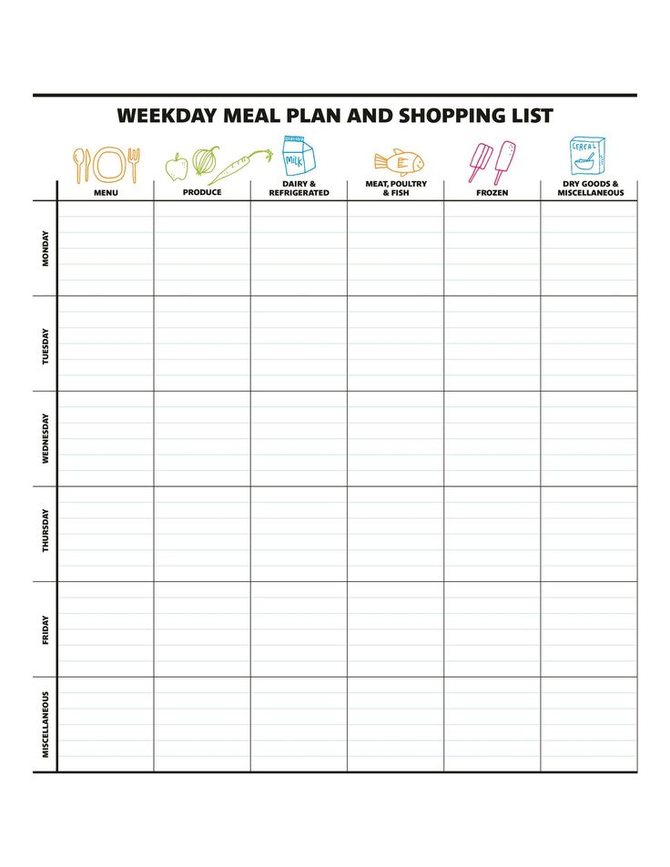 the weekly meal plan and shopping list is shown in this printable calendar for kids