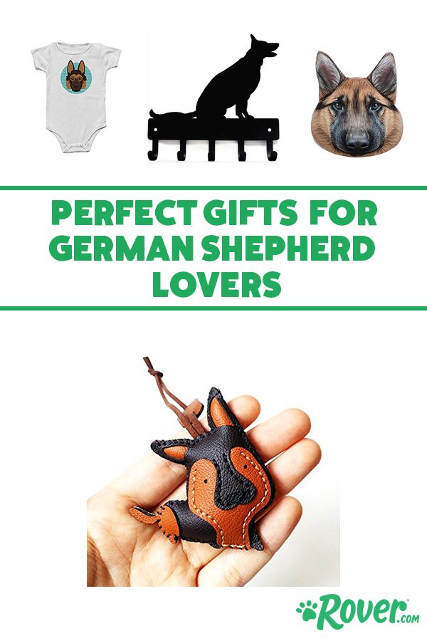 a person holding a dog toy in their hand with the words perfect gifts for german shepherd lovers