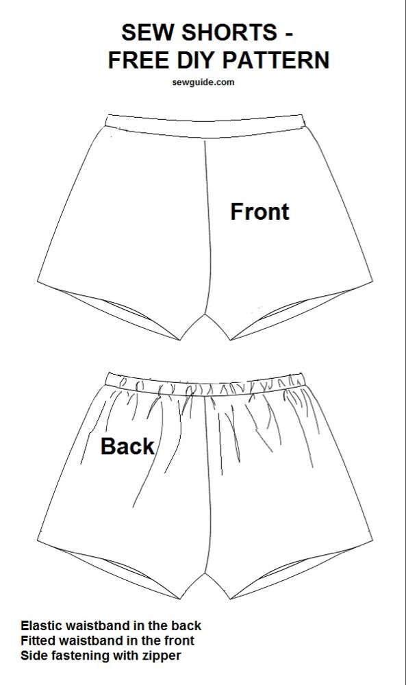 the front and back view of shorts with measurements for each side, which shows how to measure