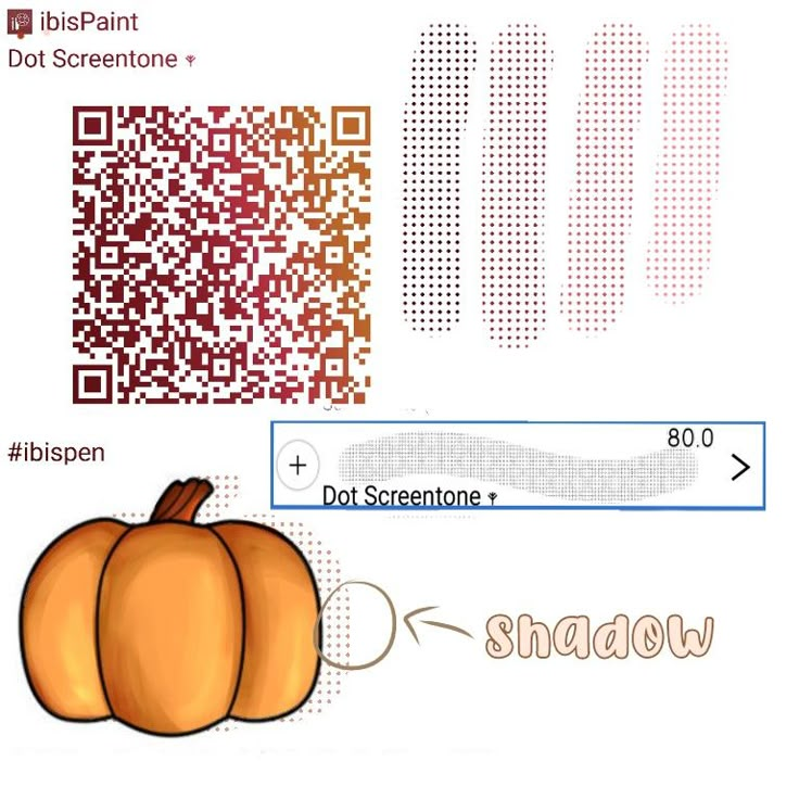 an orange pumpkin sitting next to a qr code on a white background with the words, not screentone and shadow below it