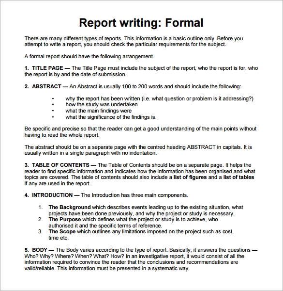 a paper with the words'report writing formal'written in orange and white on it