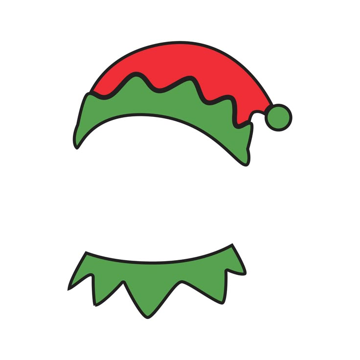 a green and red santa hat with an elf's tail on the bottom half