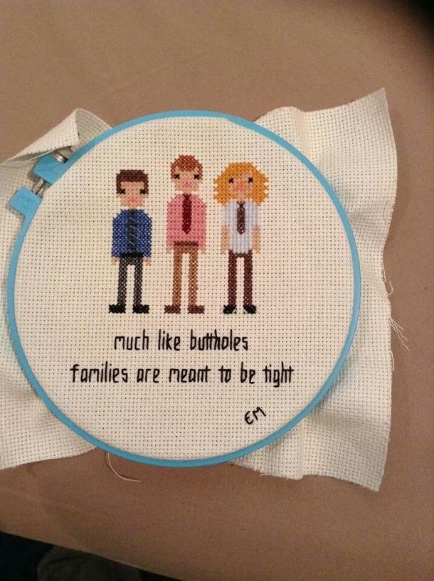 a cross - stitch pattern with some words on it that says, much like buttplies families are meant to be right