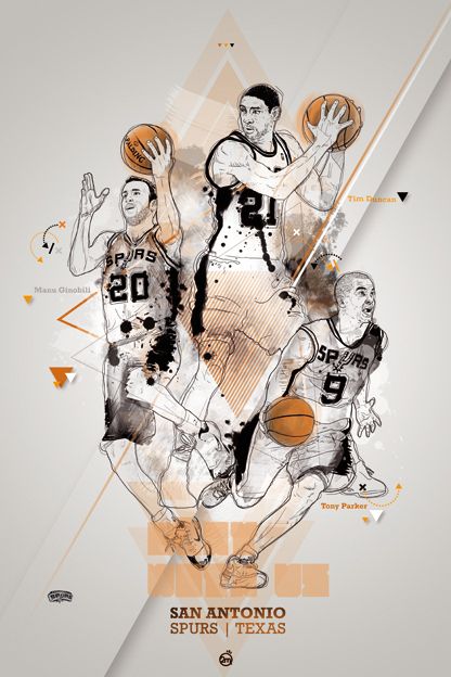 the san antonio spurs basketball team is depicted in an artistic poster designed to look like they are