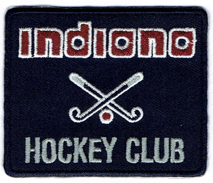 the indiana hockey club patch has two crossed sticks and is embroidered onto it's back