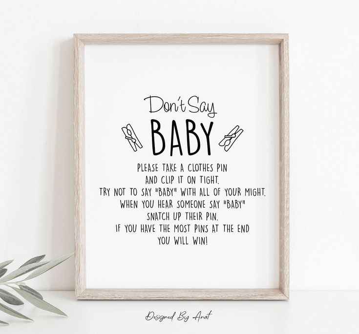 Don't Say Baby Clothespin Baby Shower Game, Table Sign, Simple Black ...