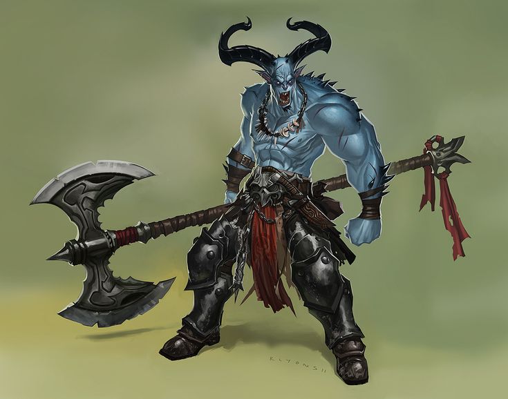 battle axe by Ric Lyons Rpg Creatures, Fantasy Demon, Random Character, Dark Creatures, Humanoid Creatures, Monster Characters, Dnd Monsters, Monster Concept Art, Fantasy Races