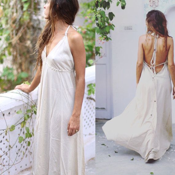 Long boho dress boho dress bridesmaid dress open by MustBeMuse Bohemian V-neck Maxi Dress For Beach Wedding, Summer Wedding Dress Flowy Fit, Summer Wedding Dress With Flowy Fit, Flowy Sleeveless Maxi Dress For Beach Wedding, Flowy Breezy Long Maxi Dress, Flowy Long Maxi Dress In Breezy Style, Sleeveless Summer Maxi Dress For Wedding, Flowy Floor-length Breezy Maxi Dress, White Bohemian Backless Maxi Dress