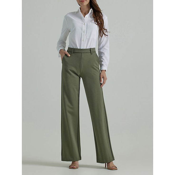 Add a little extra personality to your business casual wardrobe with the Lee® Ultra Lux Comfort Pant. These slacks are built to combine the best of style and comfort, with a sleek design that feels more like wearing lounge wear to the office. They come with a wide leg that fits perfectly all the way to the waist, and gives your legs plenty of room to move. Pair them with a flowy blouse for a look that's as comfortable as it is stylish. 67% Rayon, 28% Nylon, 5% Spandex. Olive Grove. 14 W / 31 Inc Relaxed Fit Wide Leg Ankle-length Pants For Office, Relaxed Fit Wide-leg Dress Pants For Workwear, Solid Straight Dress Pants For Workwear, Ankle-length Wide Leg Office Pants, Solid Color Straight Dress Pants For Workwear, Ankle-length Solid Color Wide Leg Office Pants, Solid Color Ankle-length Wide Leg Office Pants, Relaxed Fit Work Pants For Business Casual, Office Lady Straight Leg Dress Pants For Workwear