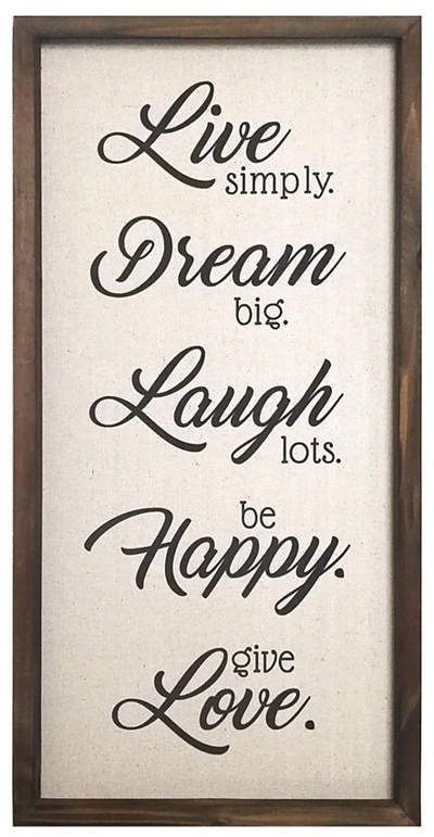 a framed sign that says live simply dream big laugh be happy give love