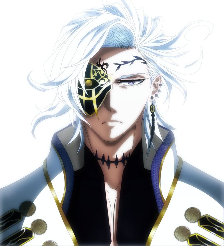 an anime character with white hair and piercings on his face is staring at something