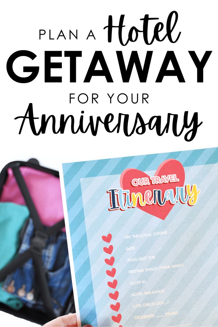 a person holding up a poster with the words, plan a hotel getaway for your anniversary