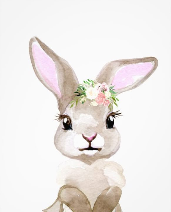 a watercolor painting of a rabbit wearing a flower crown