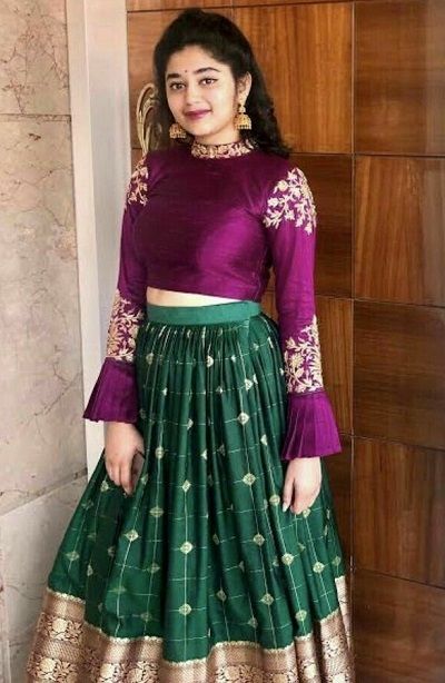 50 Latest Lehenga Blouse Designs to Try in 2021 Lehenga Saree Design, Long Gown Design, Lehnga Dress, Girls Frock Design, Long Gown Dress, Half Saree Designs, Long Dress Design, Blouse Designs Silk, Kurti Designs Party Wear