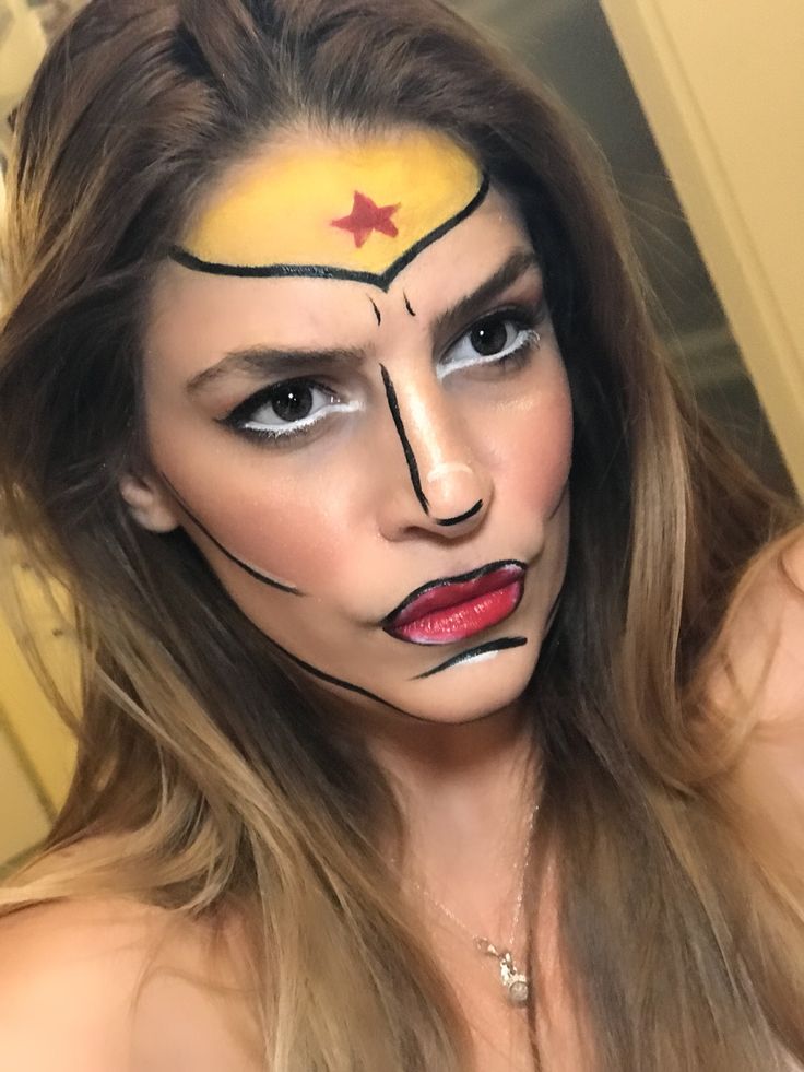 Wonder-woman makeup Wonder Woman Makeup, Woman Makeup, Purim, Makeup Makeup, Easy Halloween, Womens Makeup, Halloween Face, Face Makeup, Halloween Face Makeup