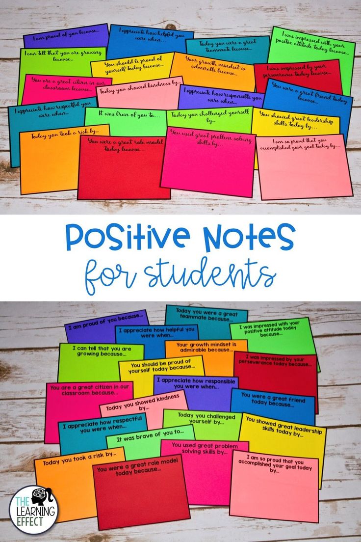 colorful post - it notes with the words positive notes for students on top of them