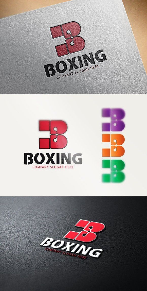 the logo for boxing company is shown in three different colors and font options, including red, green, blue, yellow