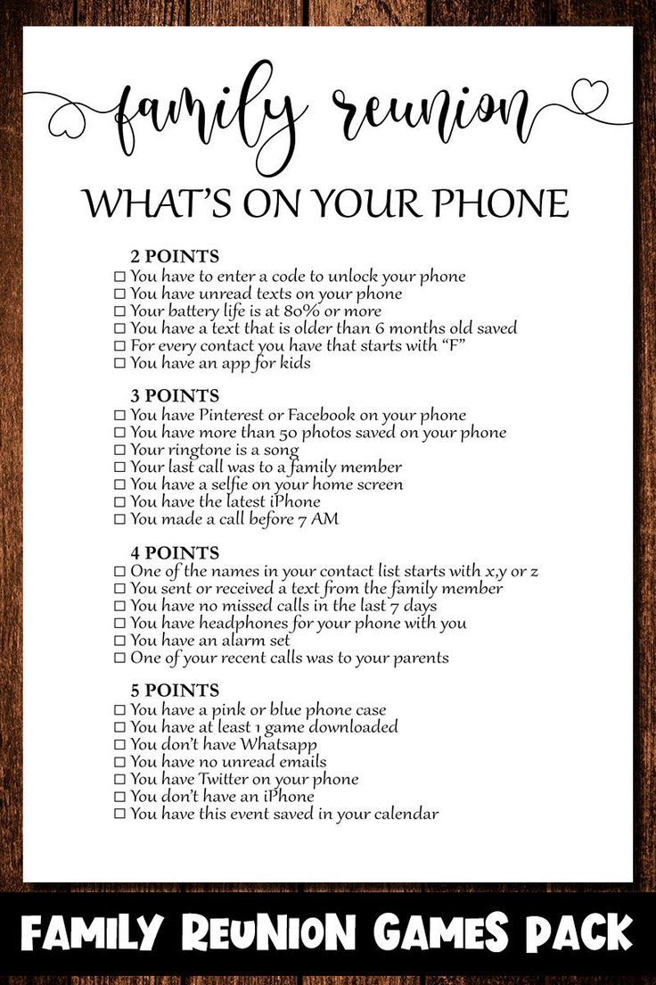 family reunion checklist with the text family reunion what's on your phone