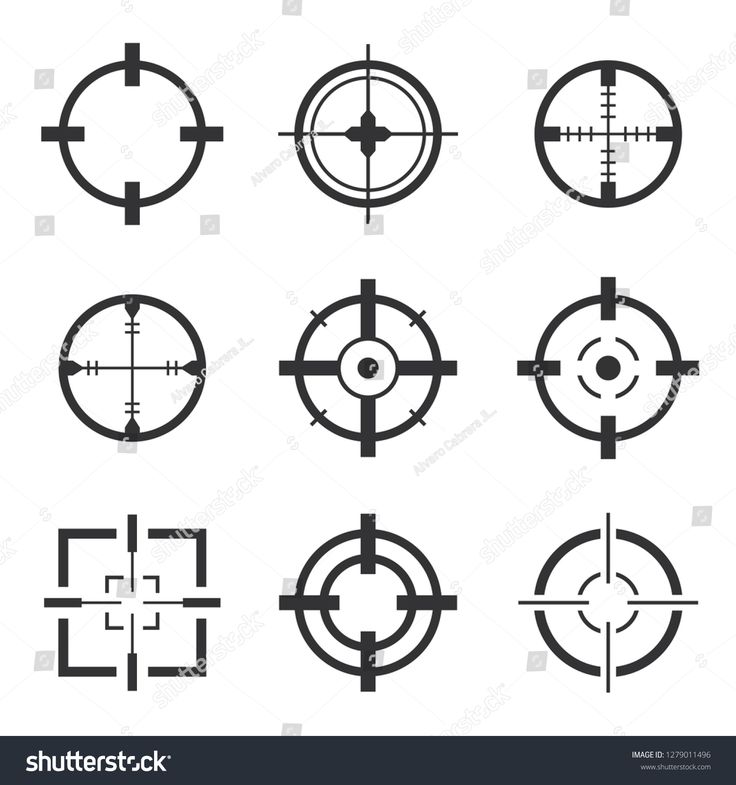 different types of crosshairs and scopes in black on white background ...