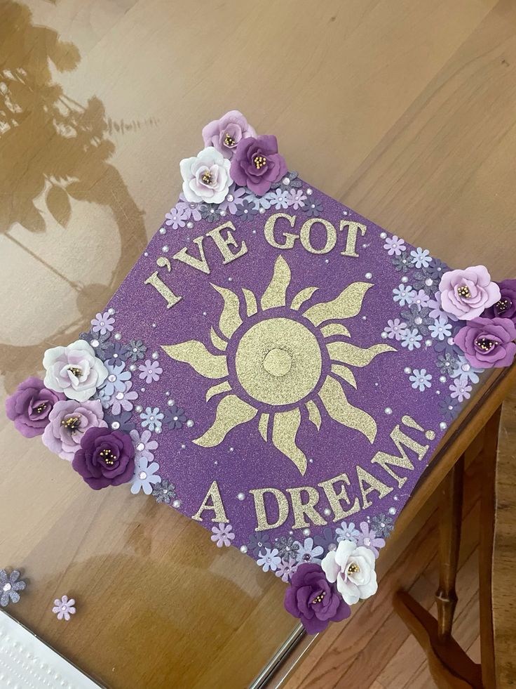 Tangled grad cap rapunzel graduation i’ve got a dream cute purple gold ...