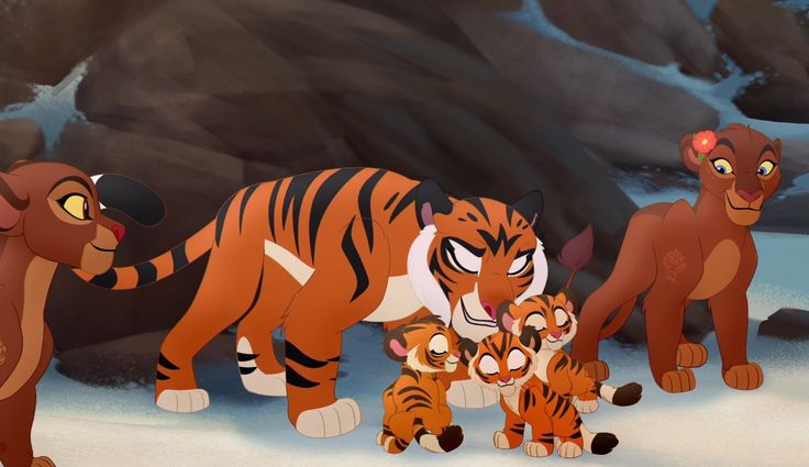 an animated family of tigers standing in the snow