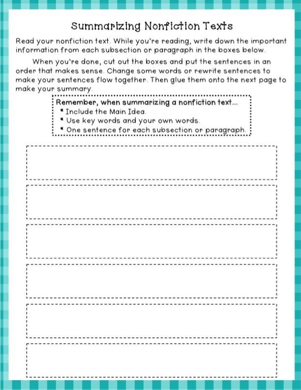 the writing worksheet for summing information texts